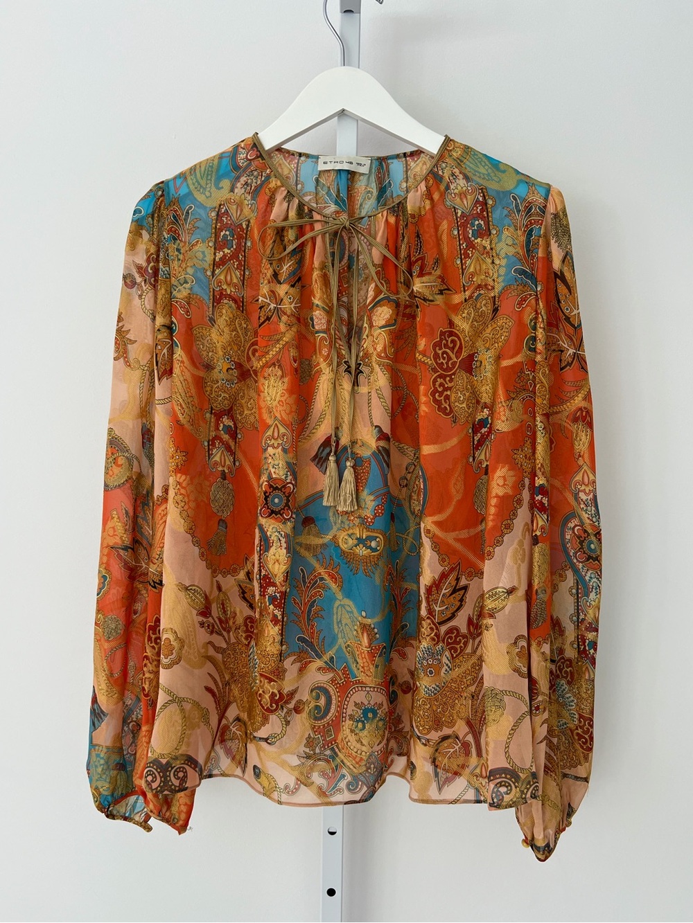 ETRO ORANGE MULTI FLORAL SILK TOP SIZE IT 46 / US 12 NWOTS! - Picture 4 of 16
